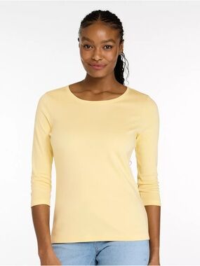 Women's Pima Cotton Shaped Tee, Three-Quarter-Sleeve Jewelneck